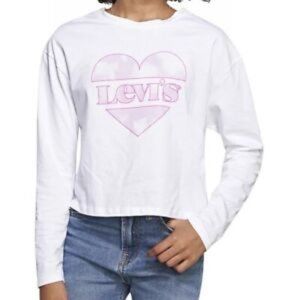 Levi's White Long-sleeved Pink Heart Crop Top